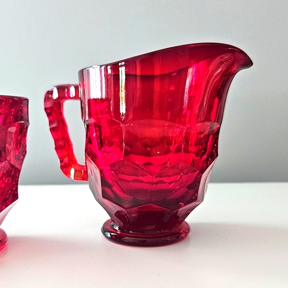 Vintage Ruby Red Glass Creamer and Sugar Bowl Set - Picture 2 of 10